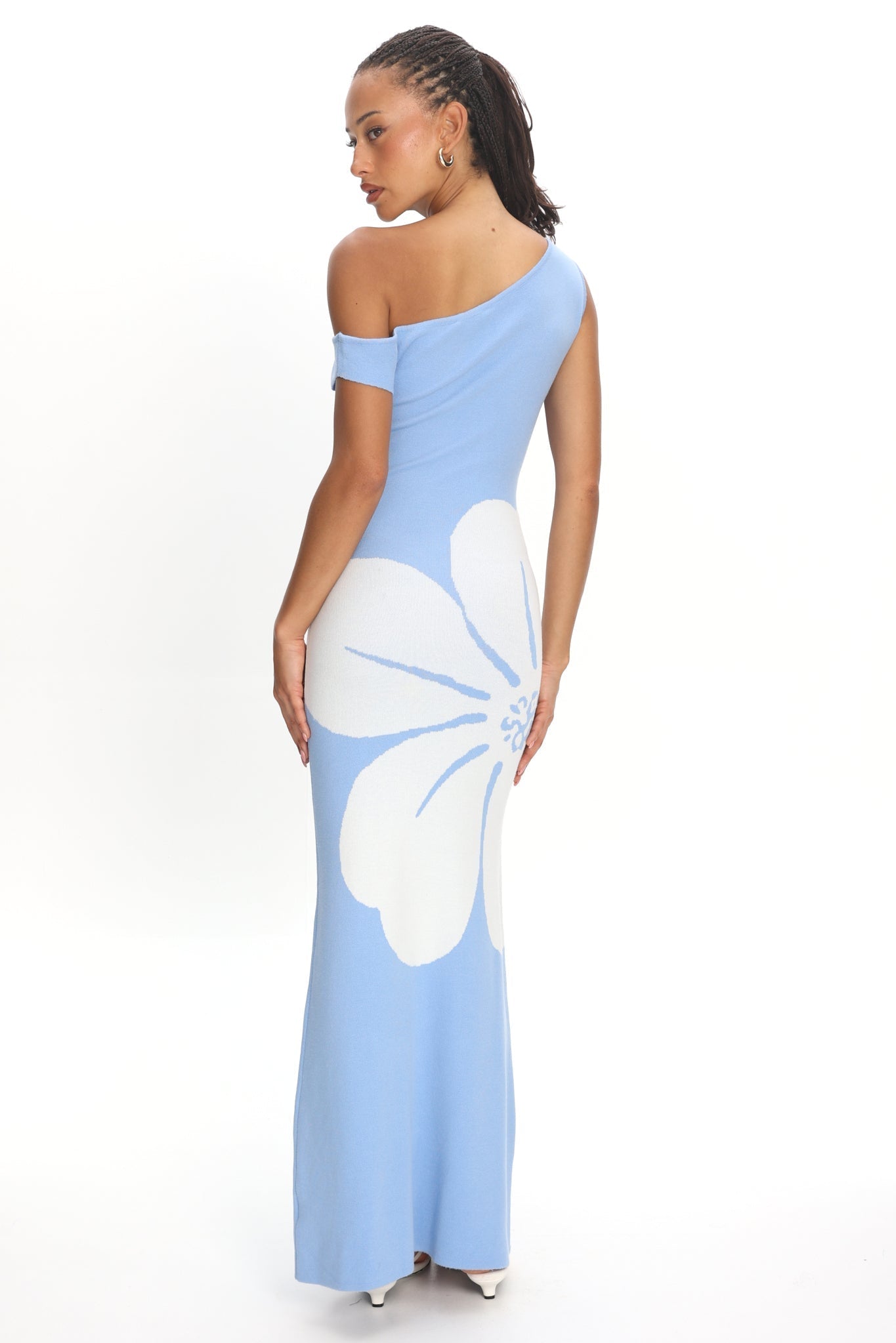 Wildflower Sun Asymmetric Neckline Knit Dress Flower Blue