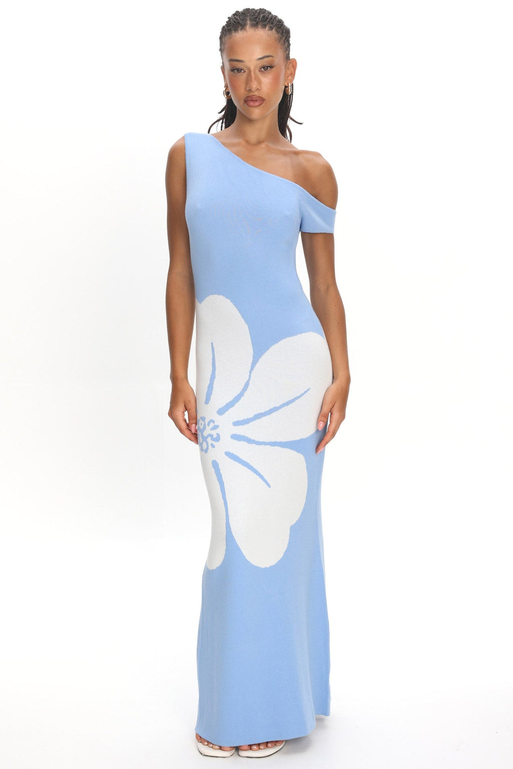 Wildflower Sun Asymmetric Neckline Knit Dress Flower Blue