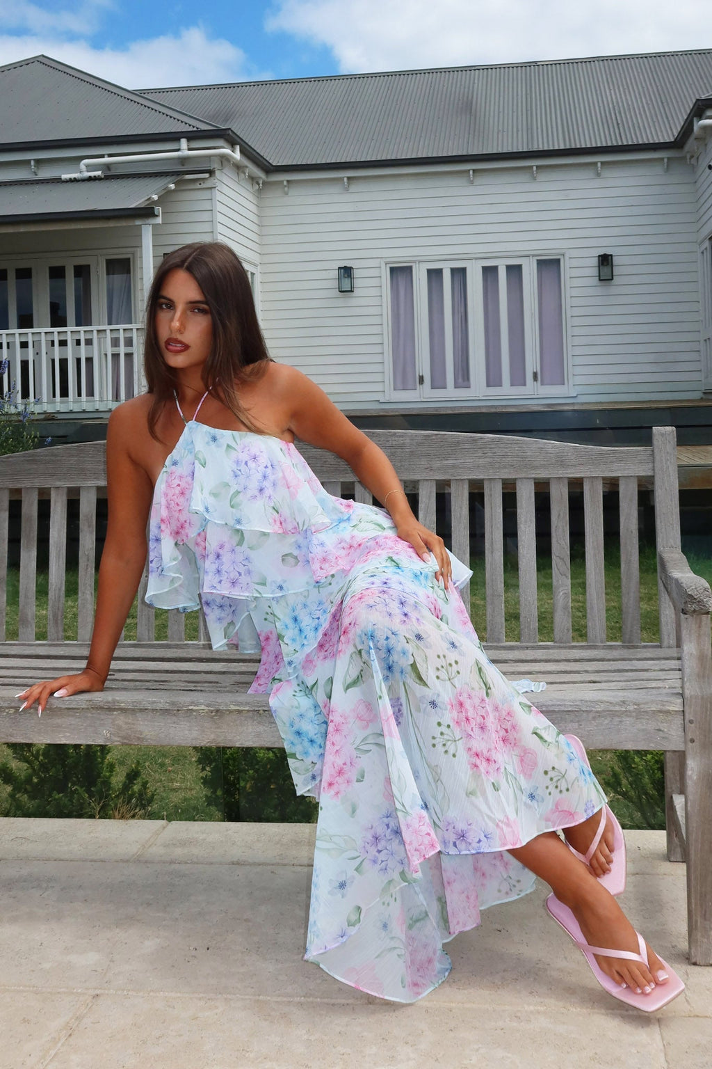 Darylyn Tiered Ruffle Maxi Dress Hydrangea Blue