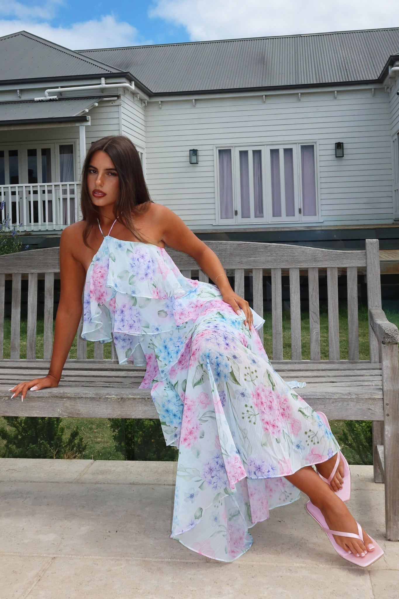Darylyn Tiered Ruffle Maxi Dress Hydrangea Blue