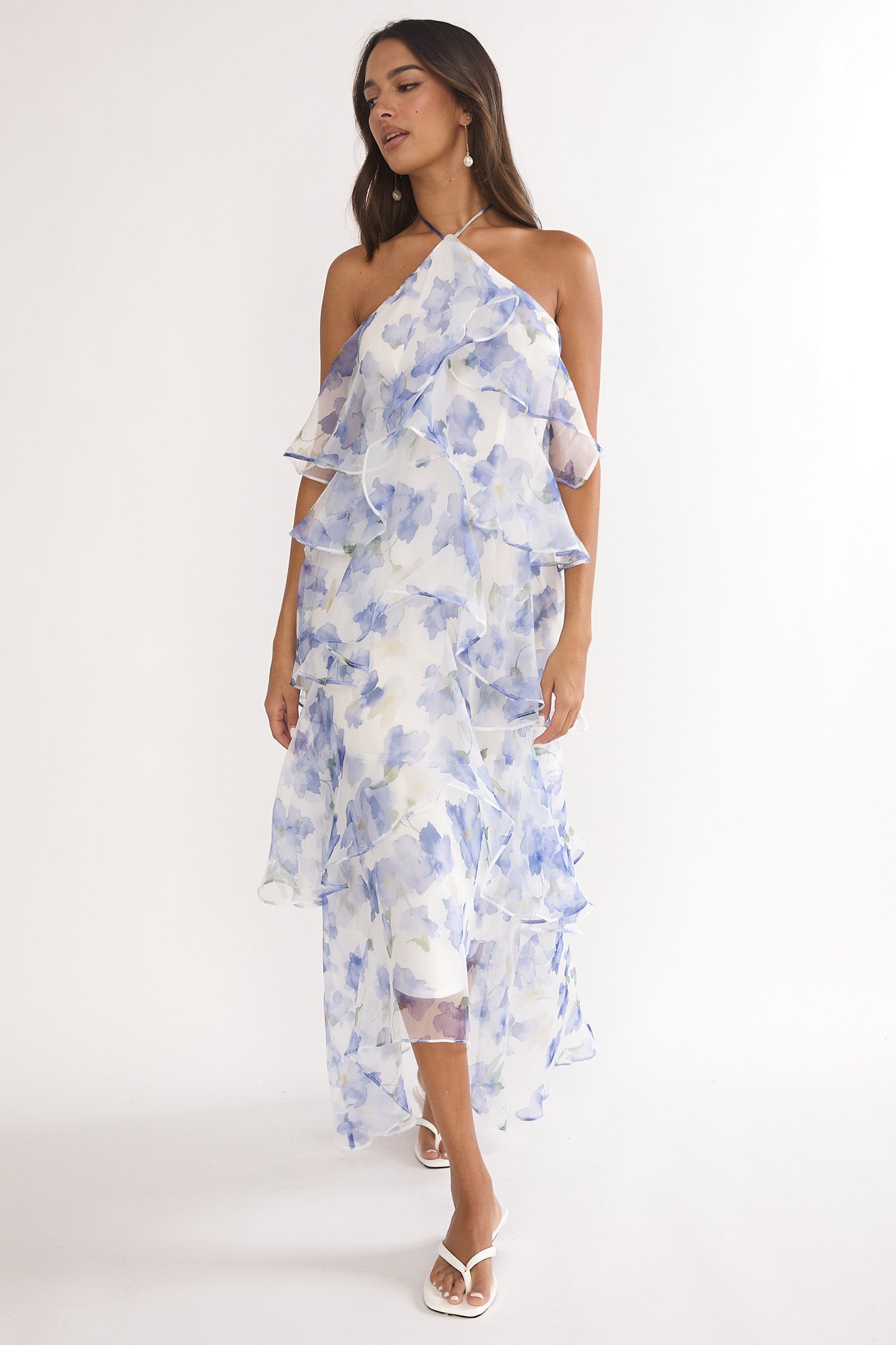 Darylyn Tiered Ruffle Maxi Dress Floral Blue