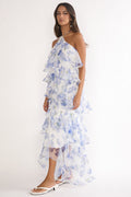 Darylyn Tiered Ruffle Maxi Dress Floral Blue