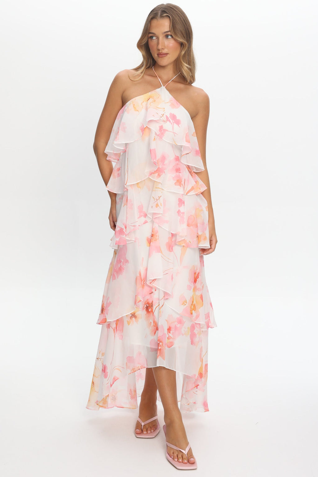Darylyn Tiered Ruffle Maxi Dress Floral Pink