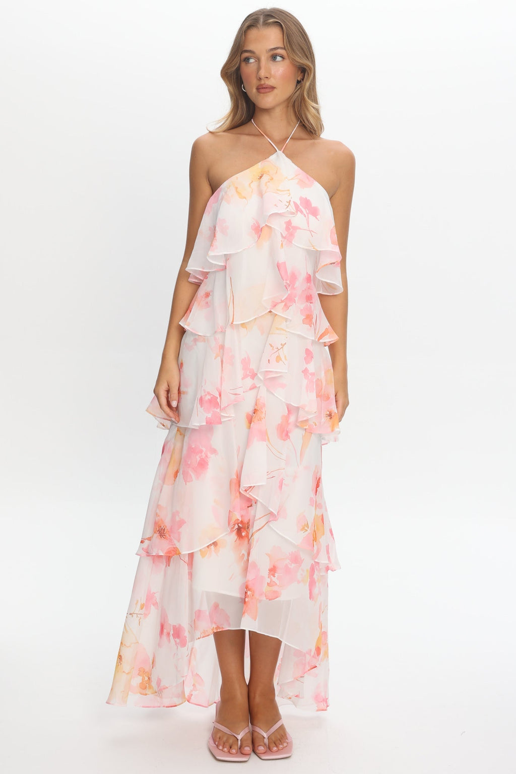Darylyn Tiered Ruffle Maxi Dress Floral Pink