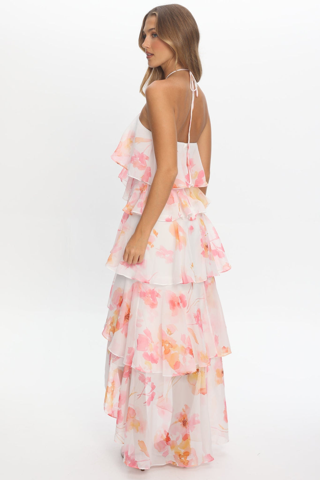 Darylyn Tiered Ruffle Maxi Dress Floral Pink