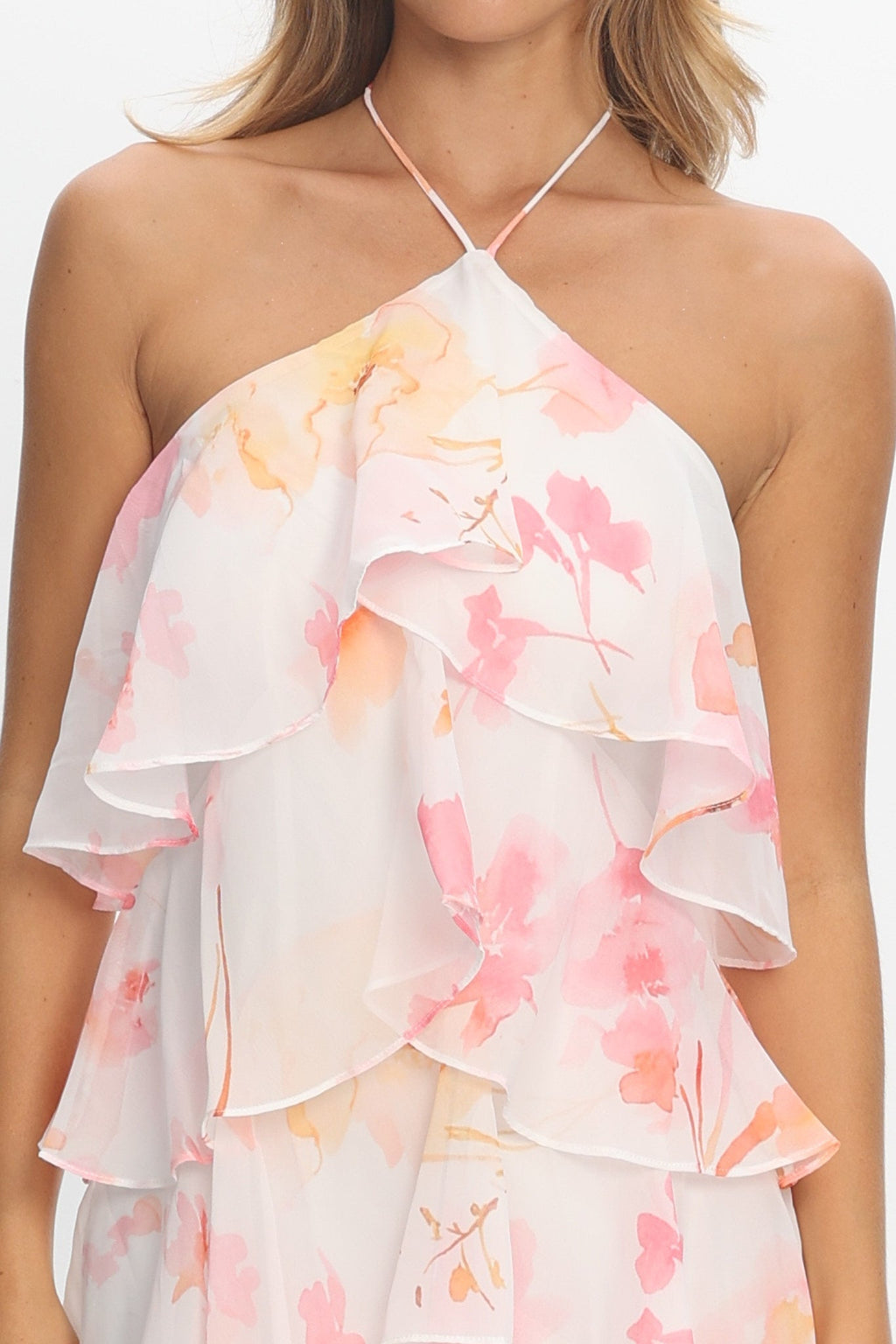 Darylyn Tiered Ruffle Maxi Dress Floral Pink