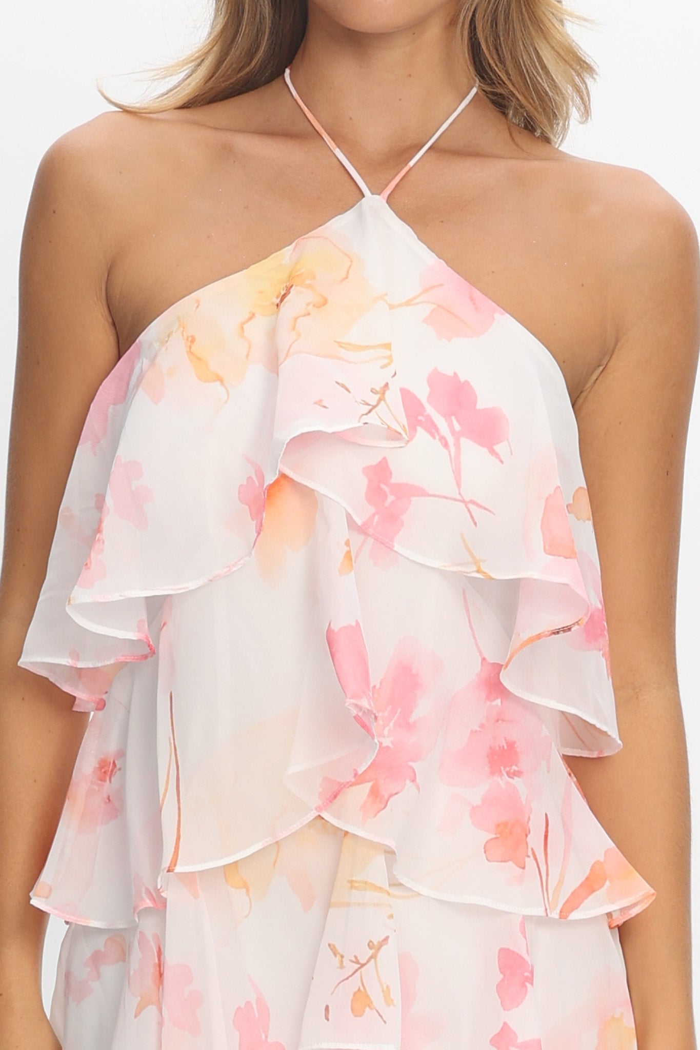 Darylyn Tiered Ruffle Maxi Dress Floral Pink