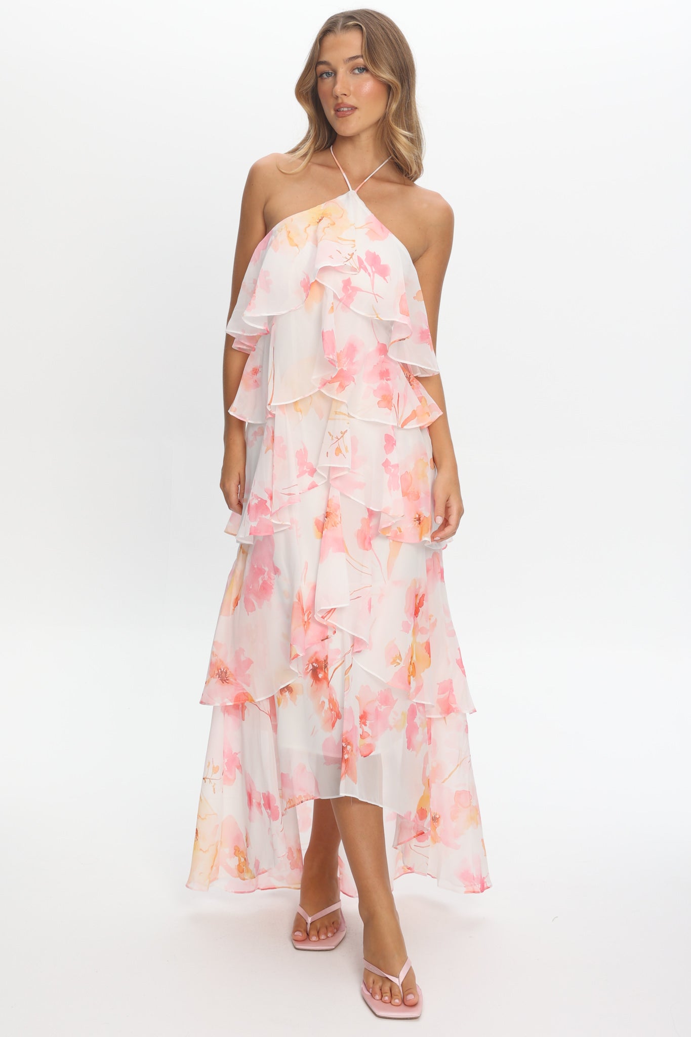 Darylyn Tiered Ruffle Maxi Dress Floral Pink