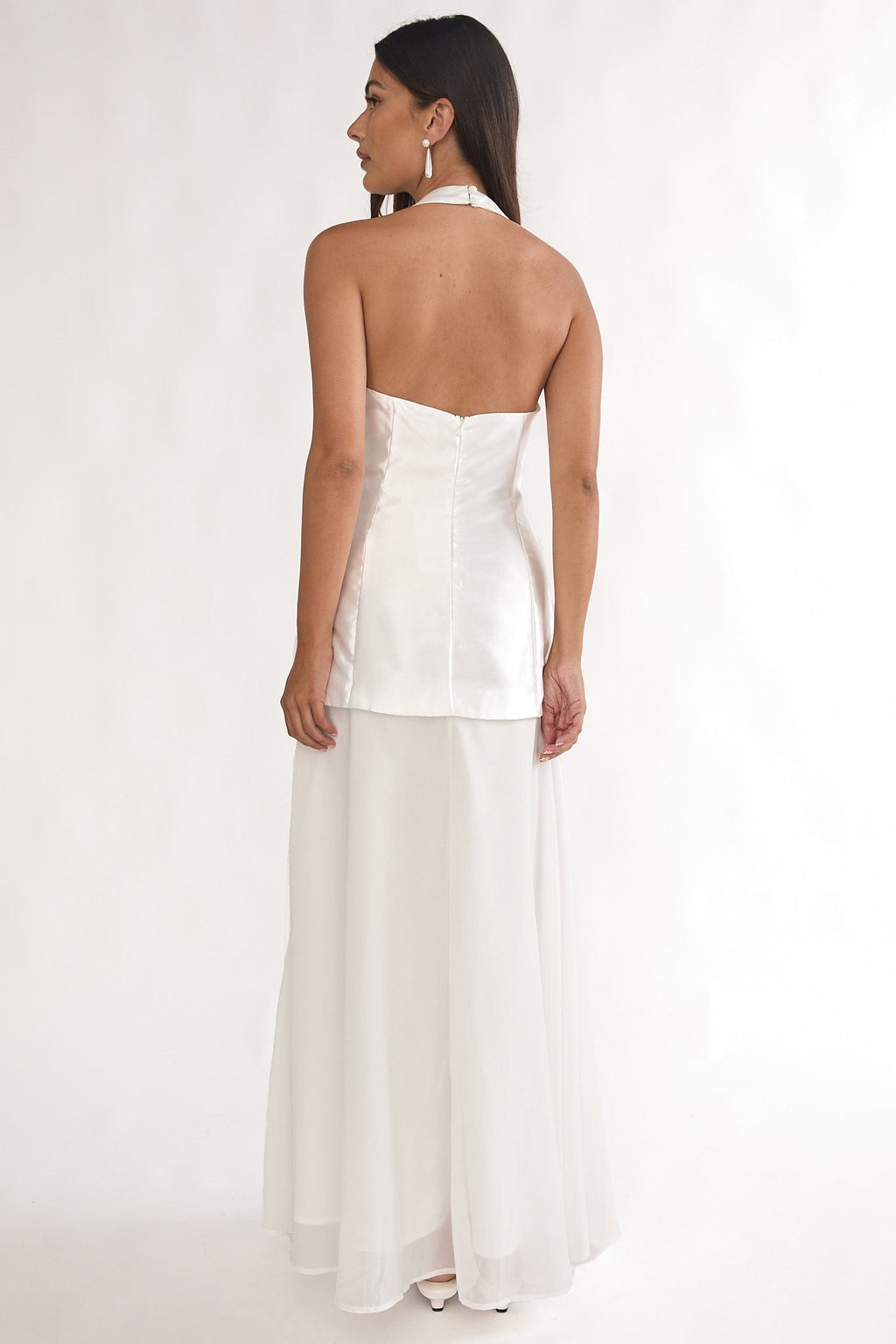 Elyria 3D Ruffle Halter Maxi Dress White