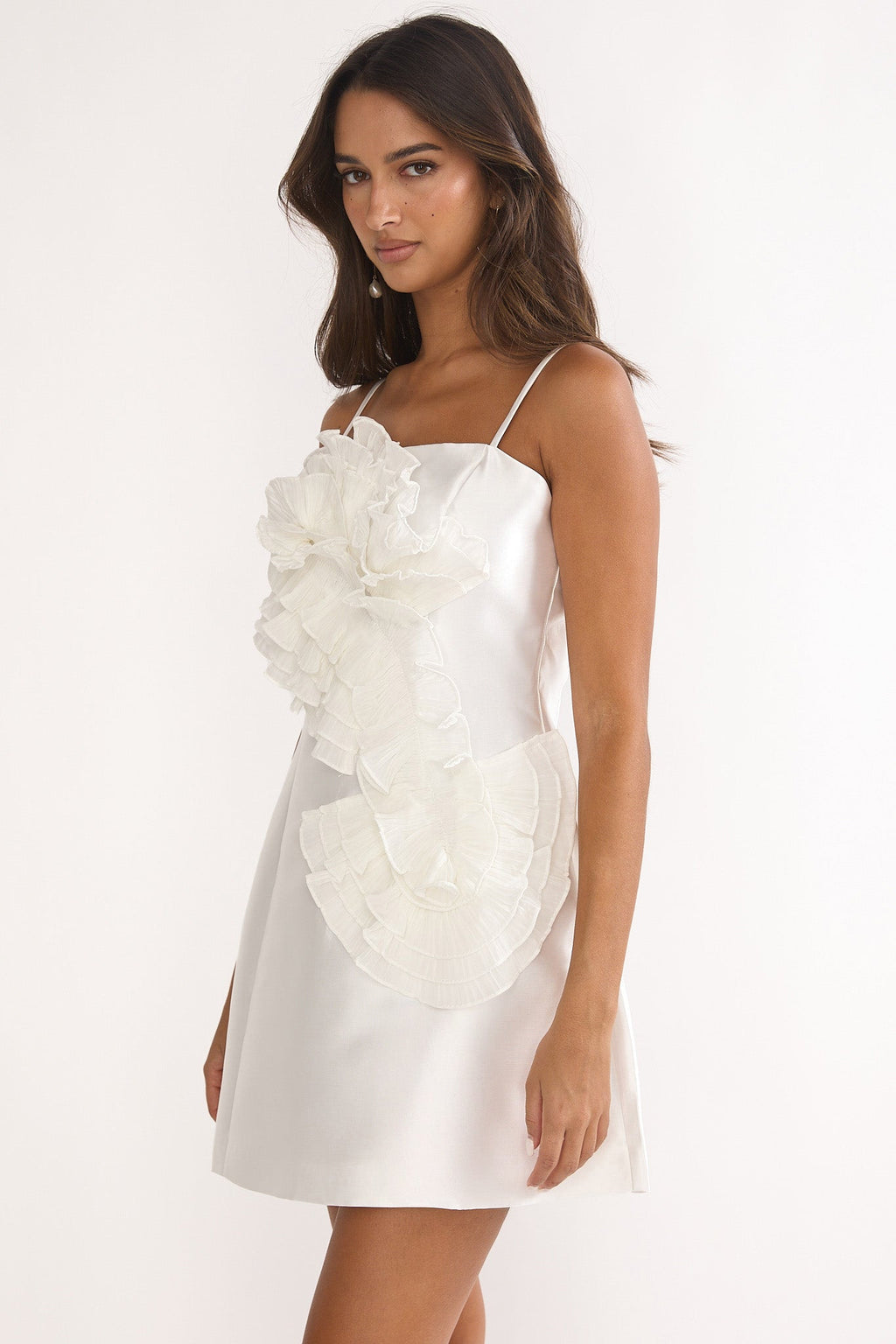 Cosmique 3D Ruffle Design Mini Dress White