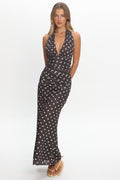 Annorah Halterneck Maxi Dress Polka Dot Chocolate