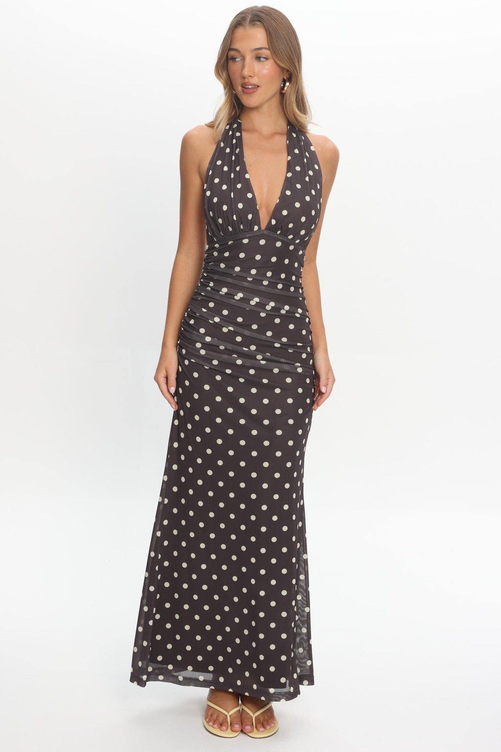 Annorah Halterneck Maxi Dress Polka Dot Chocolate