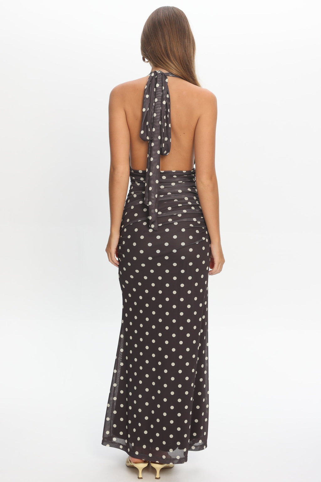 Annorah Halterneck Maxi Dress Polka Dot Chocolate