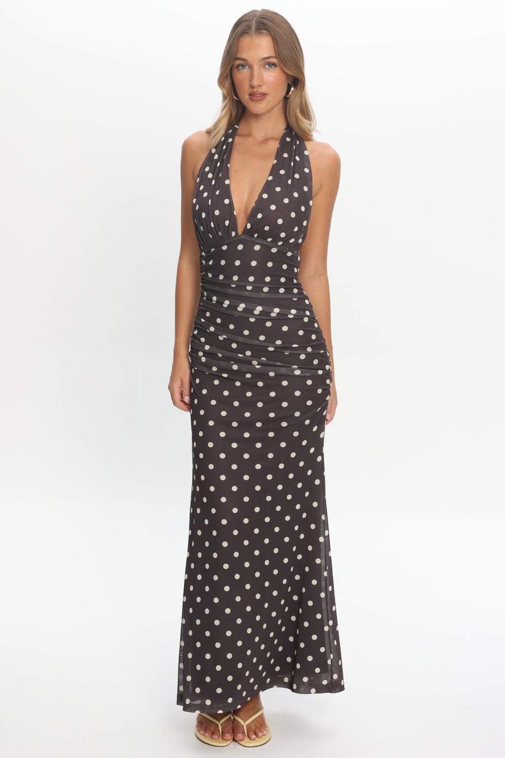 Annorah Halterneck Maxi Dress Polka Dot Chocolate