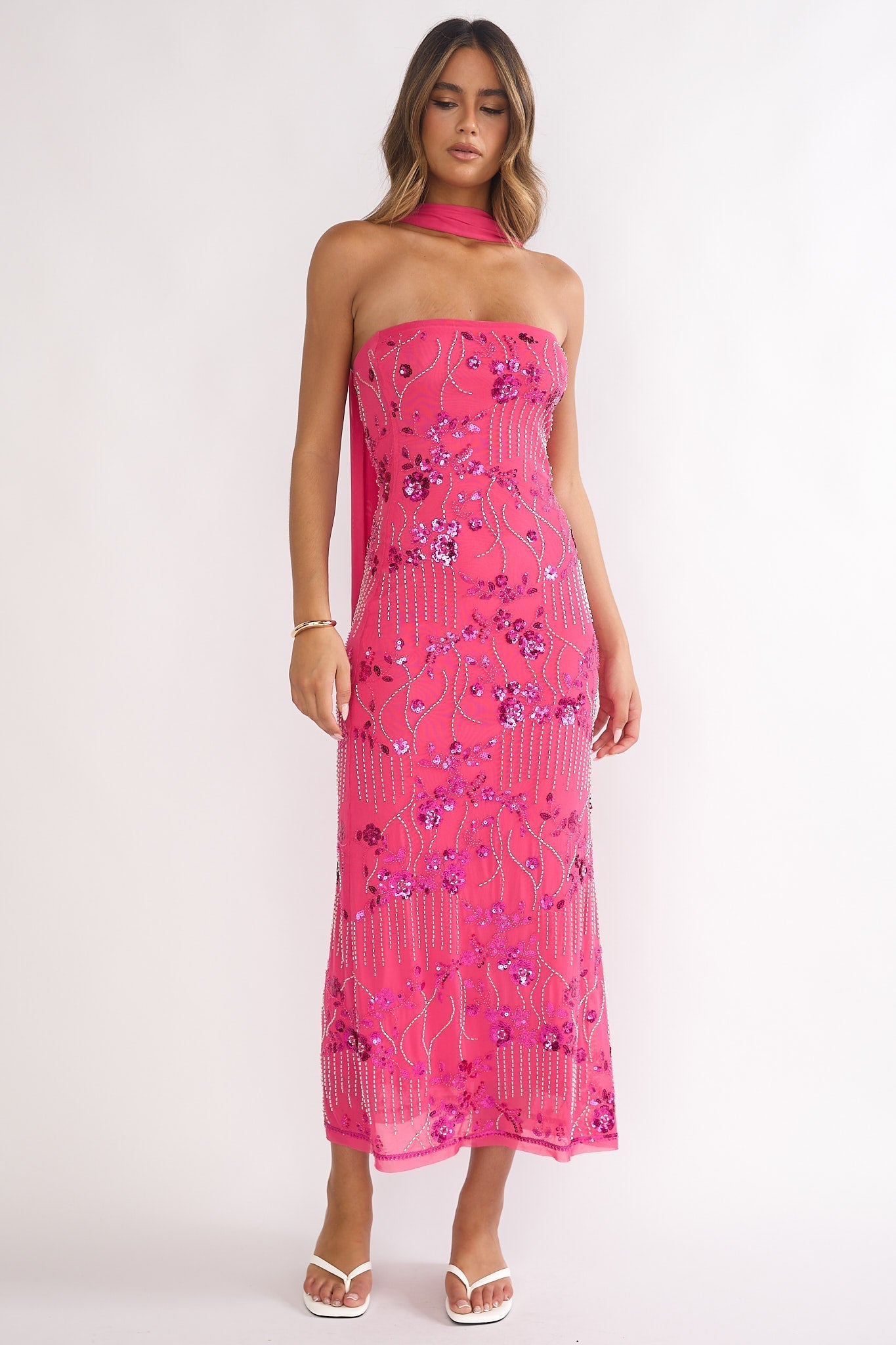 Jeremia Strapless Maxi Dress Sequin Plum