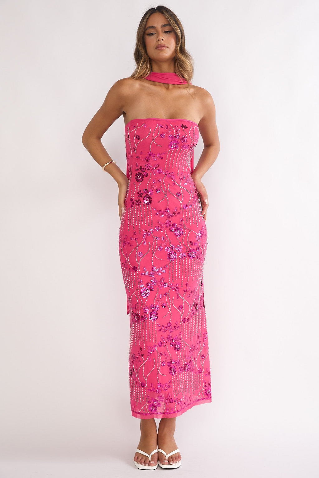 Jeremia Strapless Maxi Dress Sequin Plum