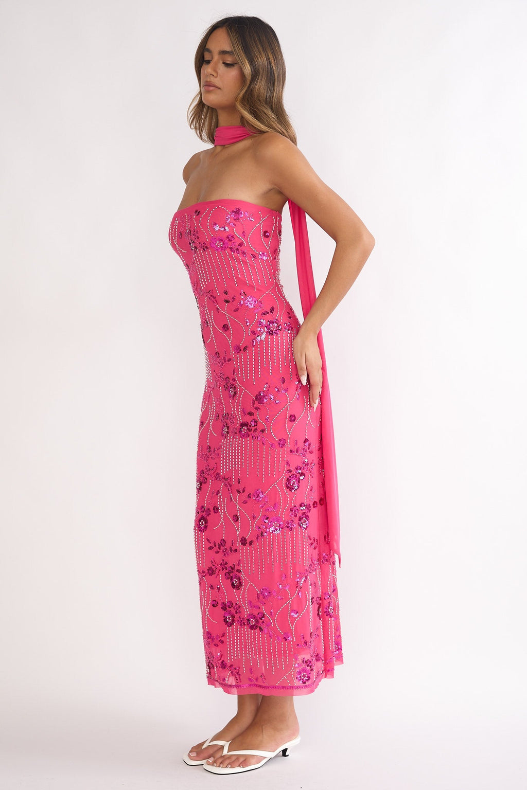 Jeremia Strapless Maxi Dress Sequin Plum