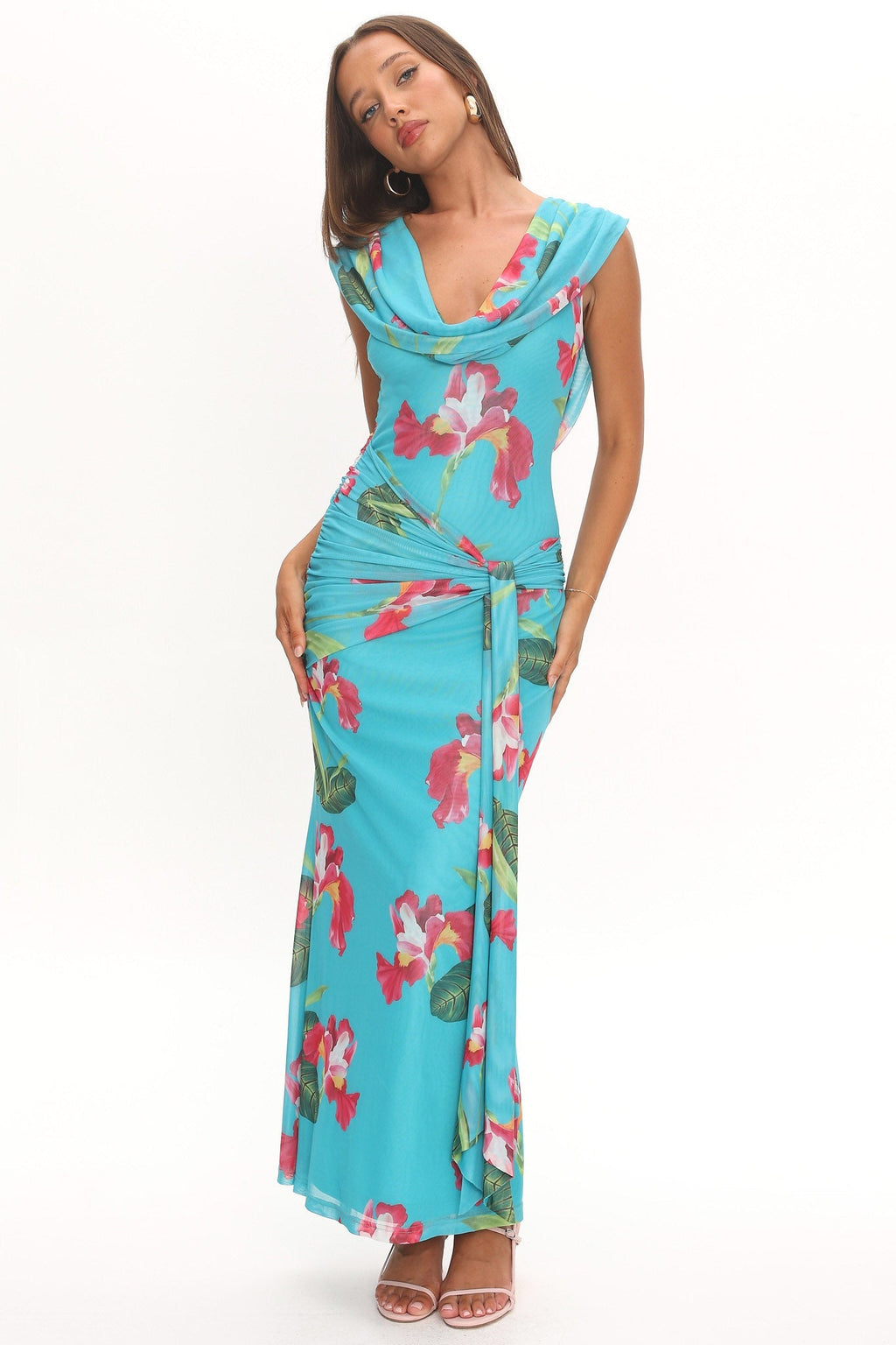 Virgo Season Draped Shoulder Maxi Dress Floral