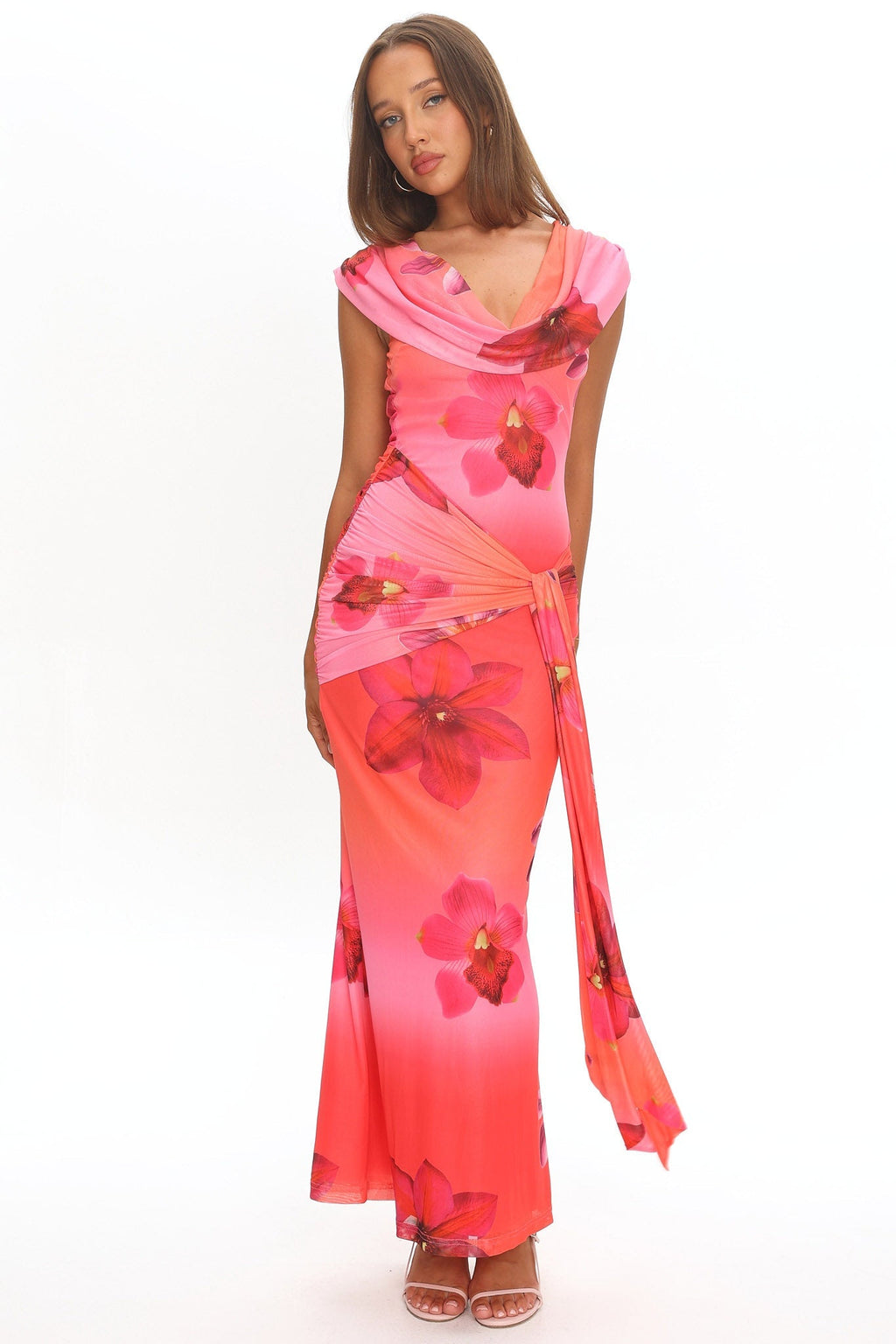 Virgo Season Draped Shoulder Maxi Dress Orchid Pink