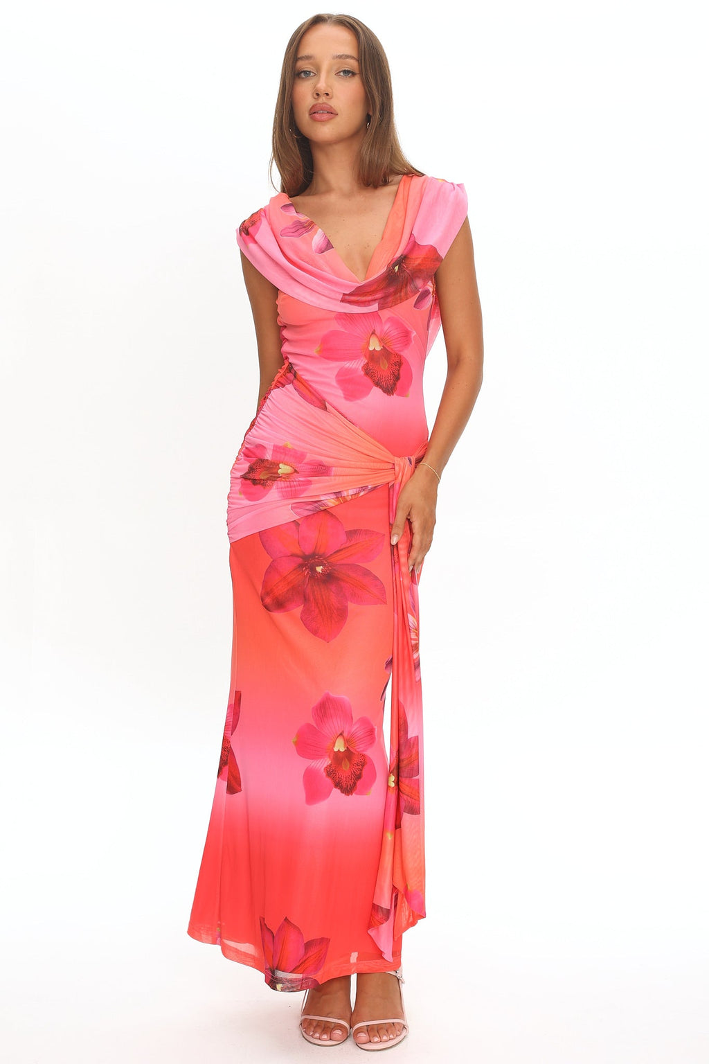 Virgo Season Draped Shoulder Maxi Dress Orchid Pink
