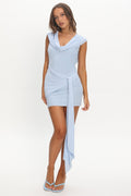 Virgo Season Draped Shoulder Mini Dress Baby Blue