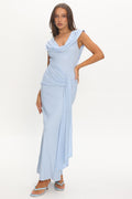 Virgo Season Draped Shoulder Maxi Dress Baby Blue