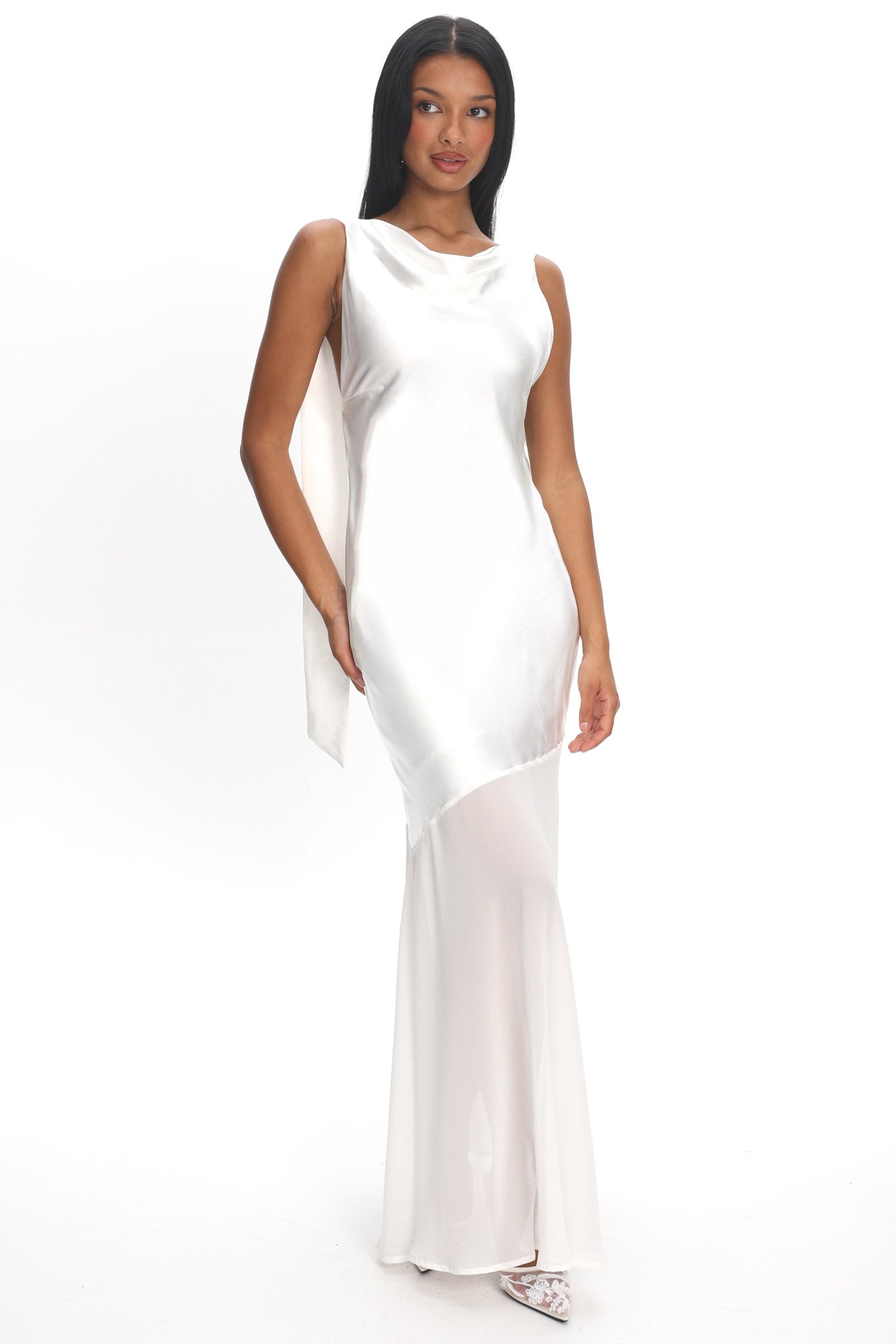 Second Glances Cowl Neck Backless Maxi Dress Oyster