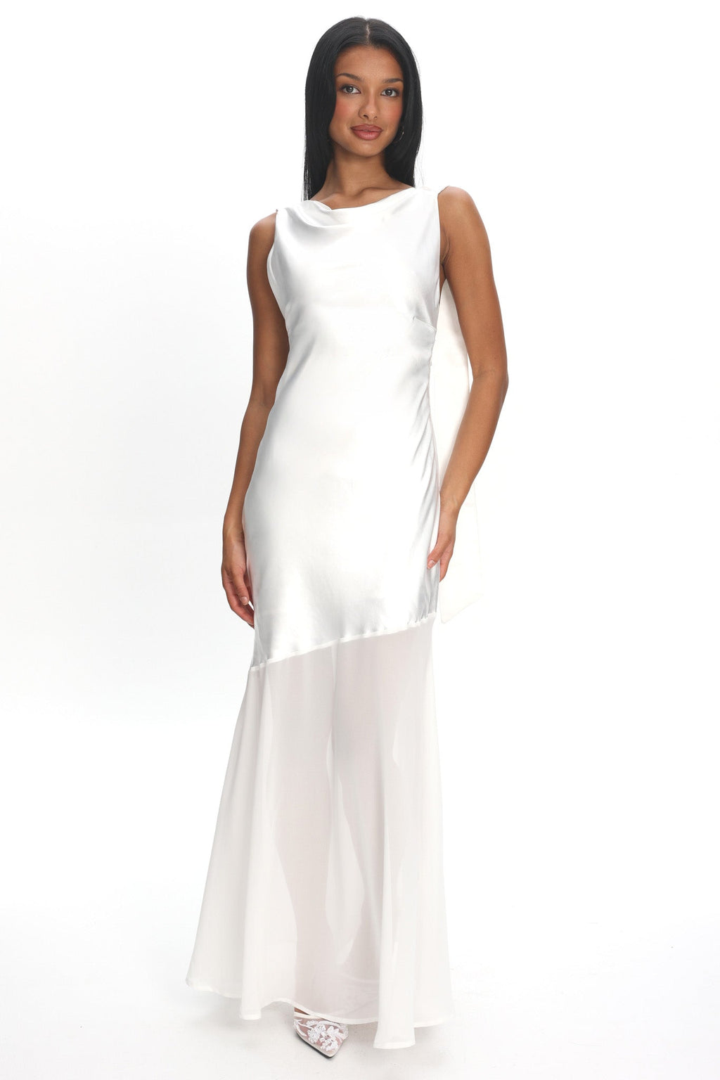 Second Glances Cowl Neck Backless Maxi Dress Oyster