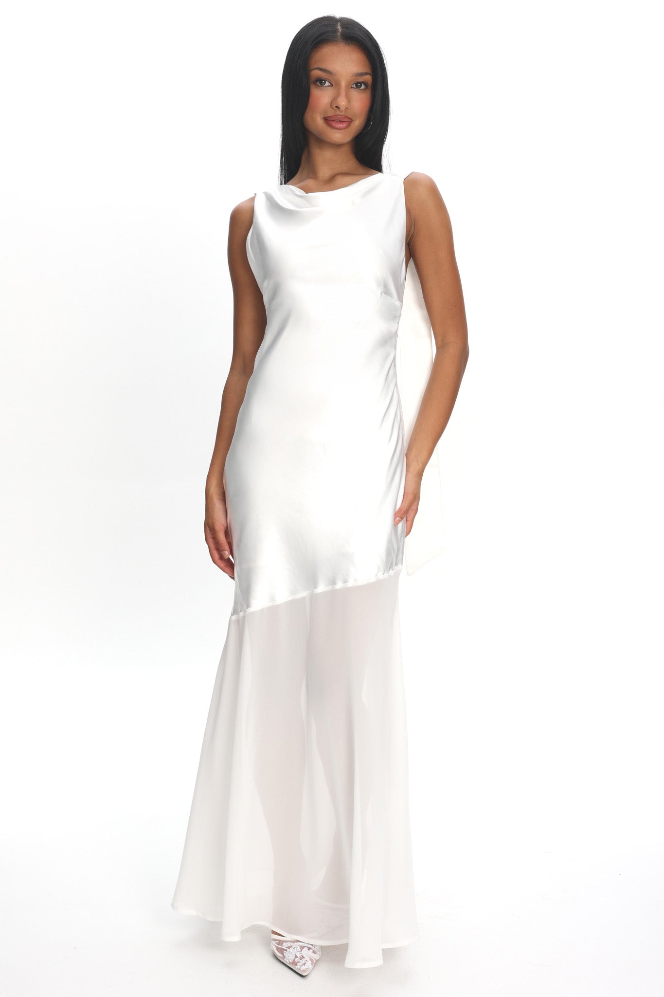 Second Glances Cowl Neck Backless Maxi Dress Oyster