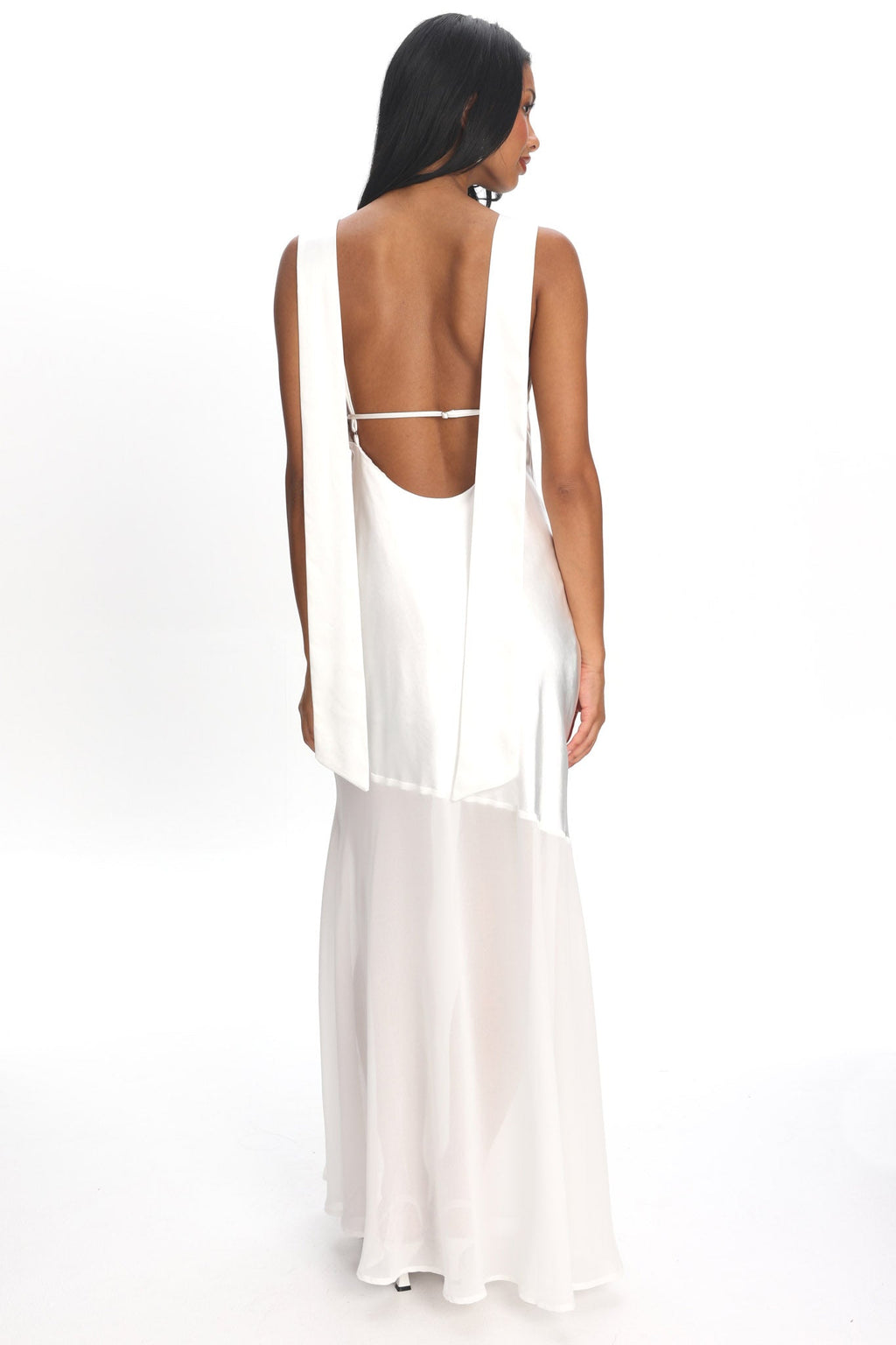 Second Glances Cowl Neck Backless Maxi Dress Oyster