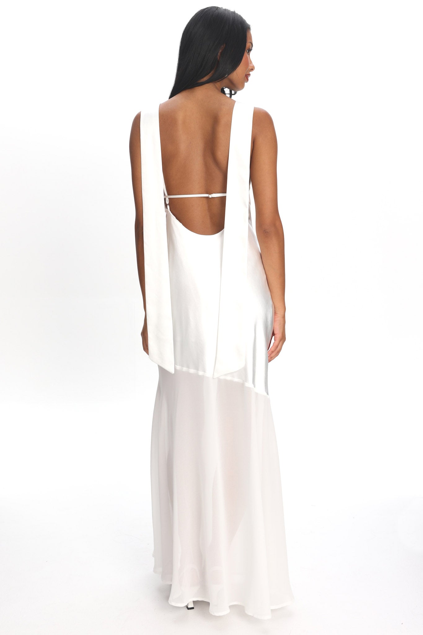 Second Glances Cowl Neck Backless Maxi Dress Oyster