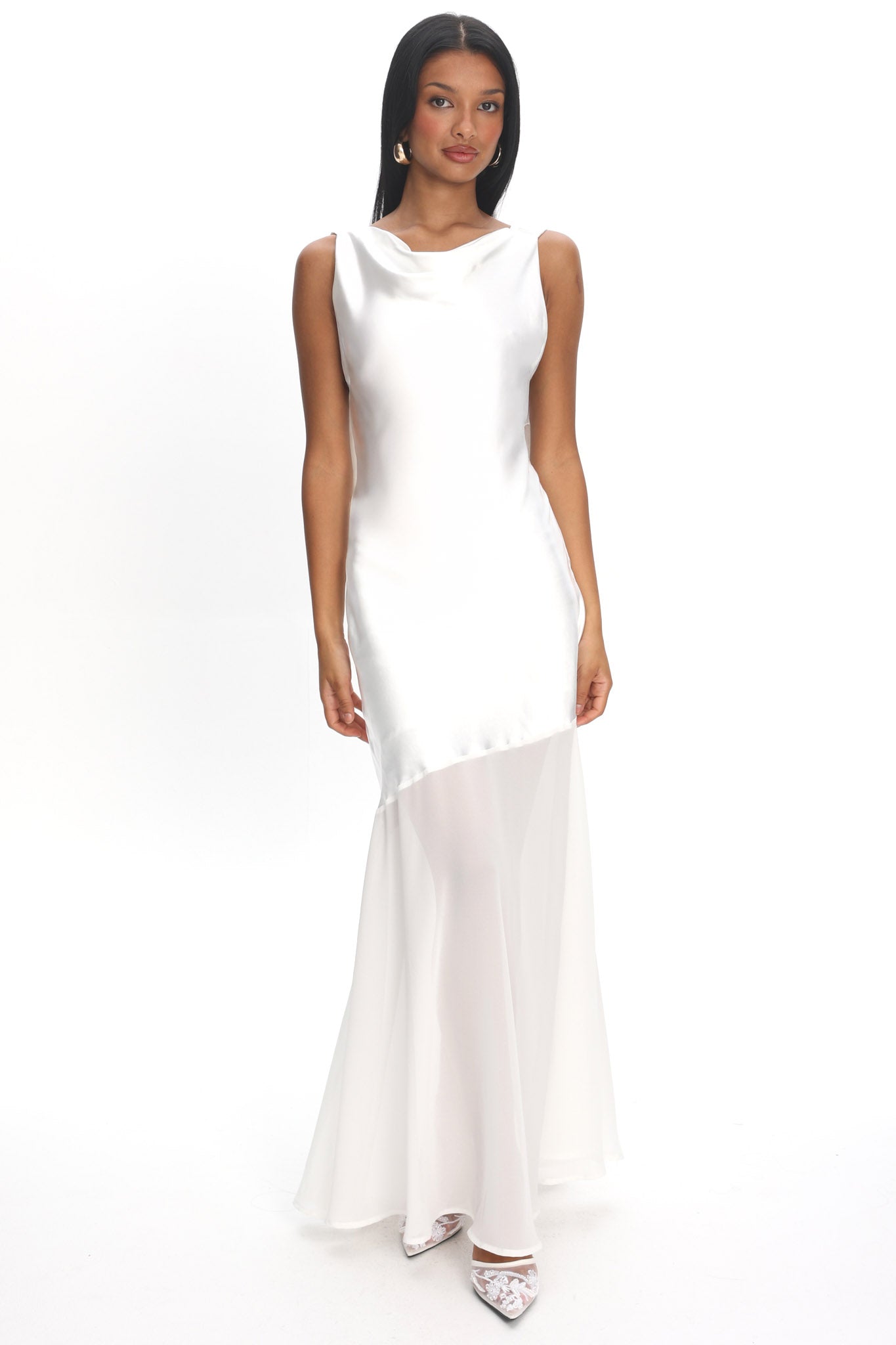 Second Glances Cowl Neck Backless Maxi Dress Oyster