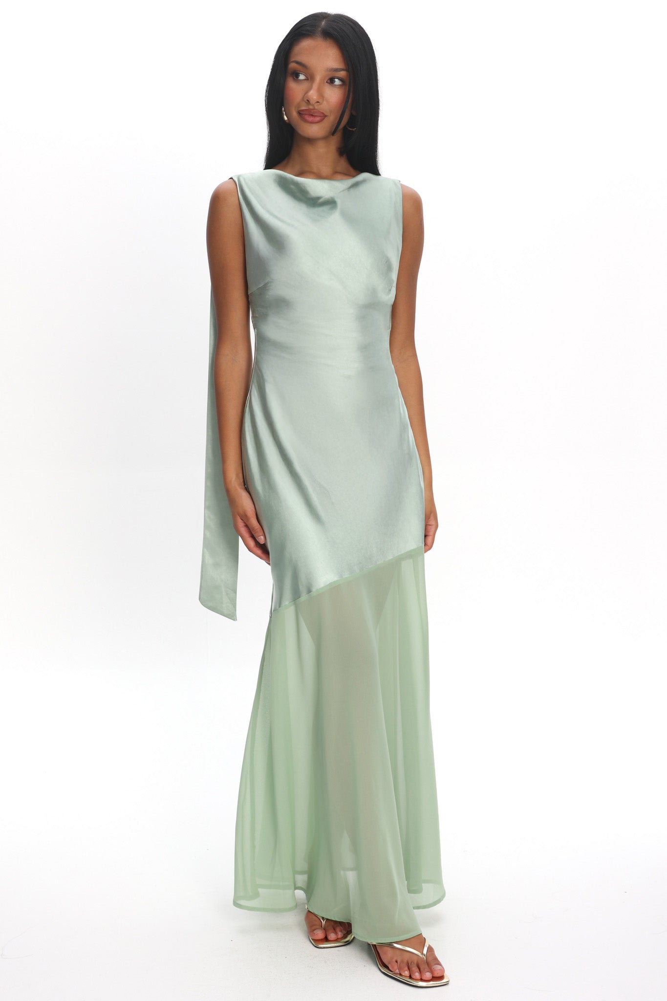 Second Glances Cowl Neck Backless Maxi Dress Sage