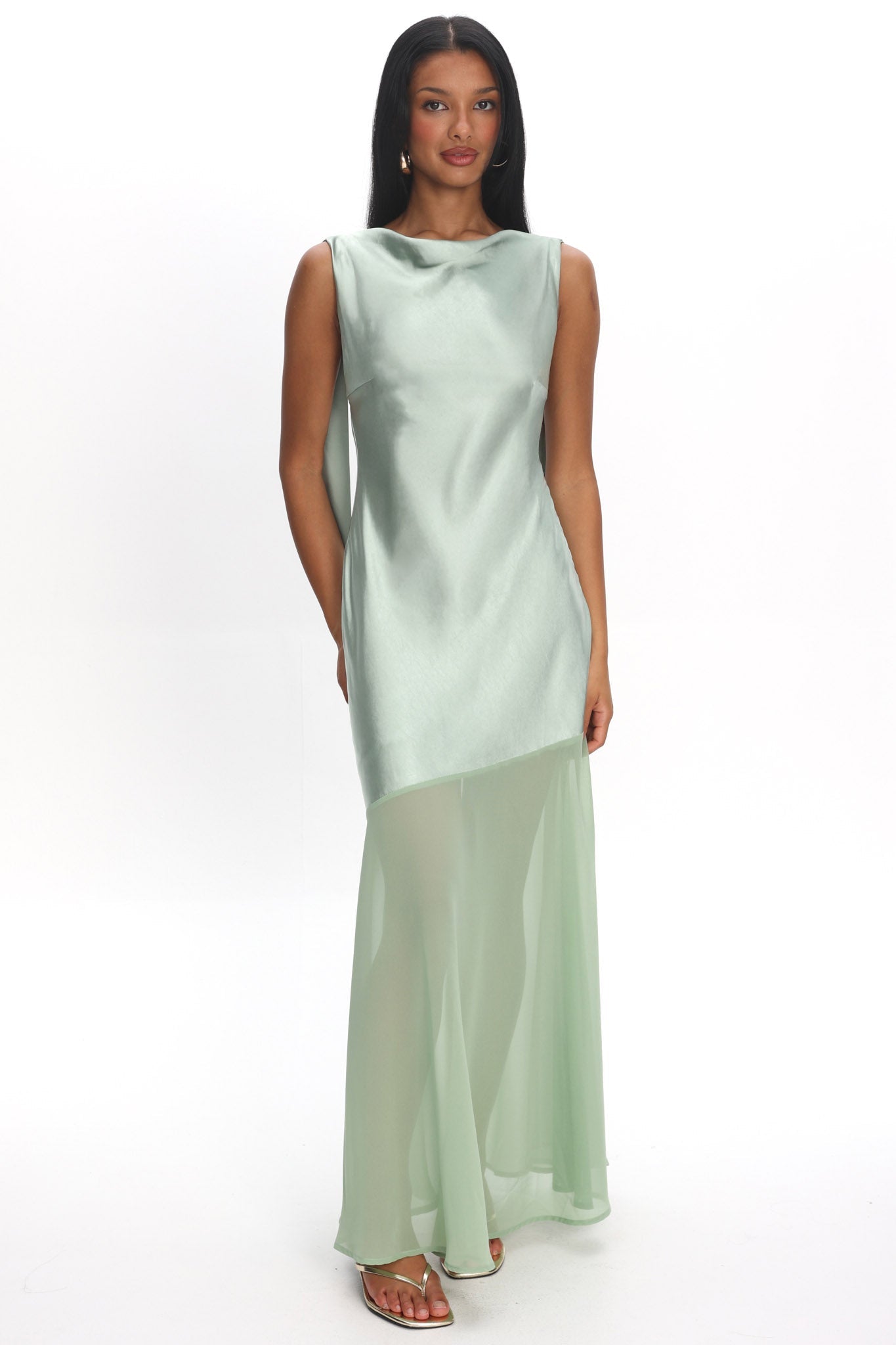 Second Glances Cowl Neck Backless Maxi Dress Sage