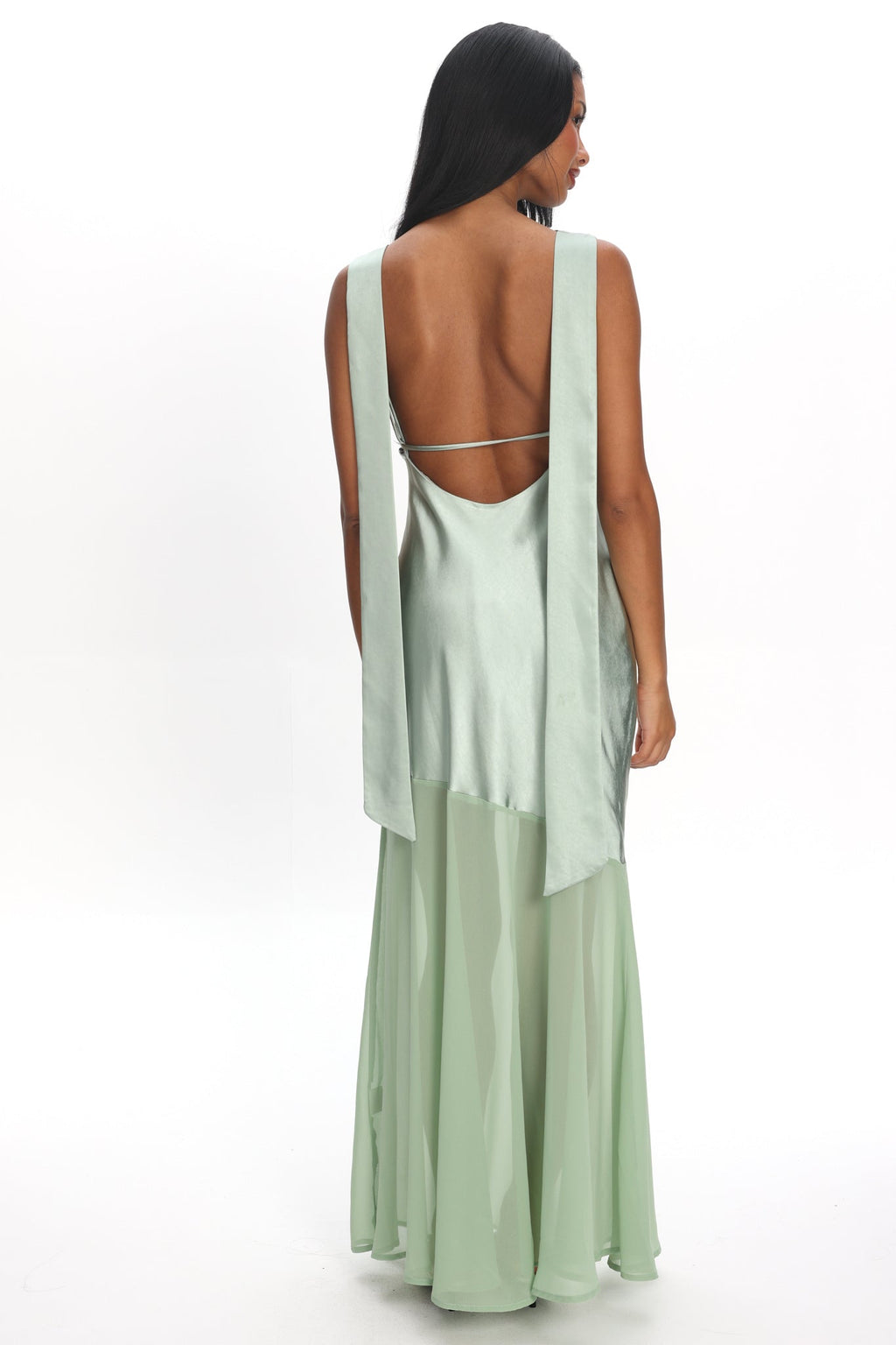 Second Glances Cowl Neck Backless Maxi Dress Sage