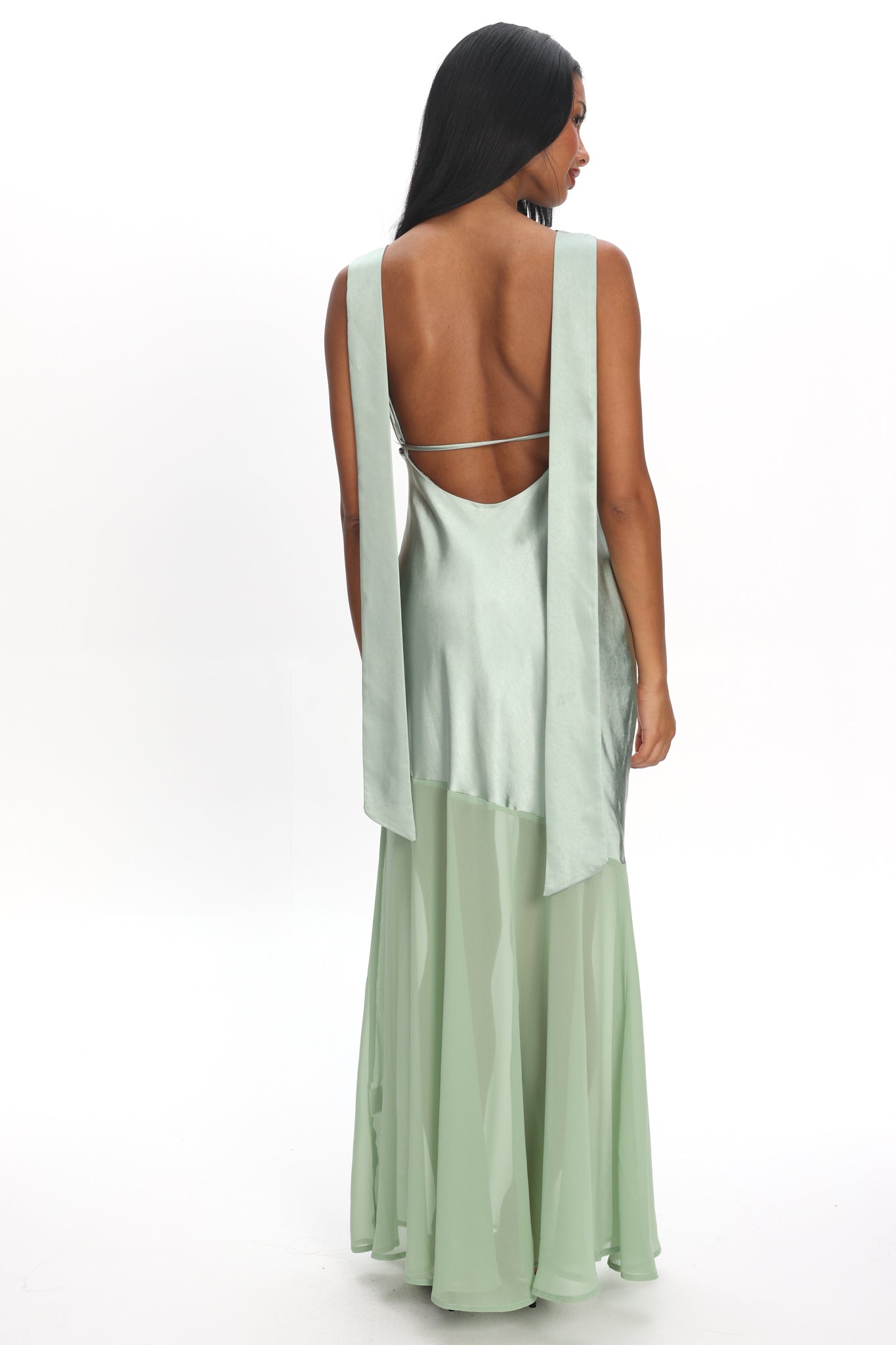 Second Glances Cowl Neck Backless Maxi Dress Sage