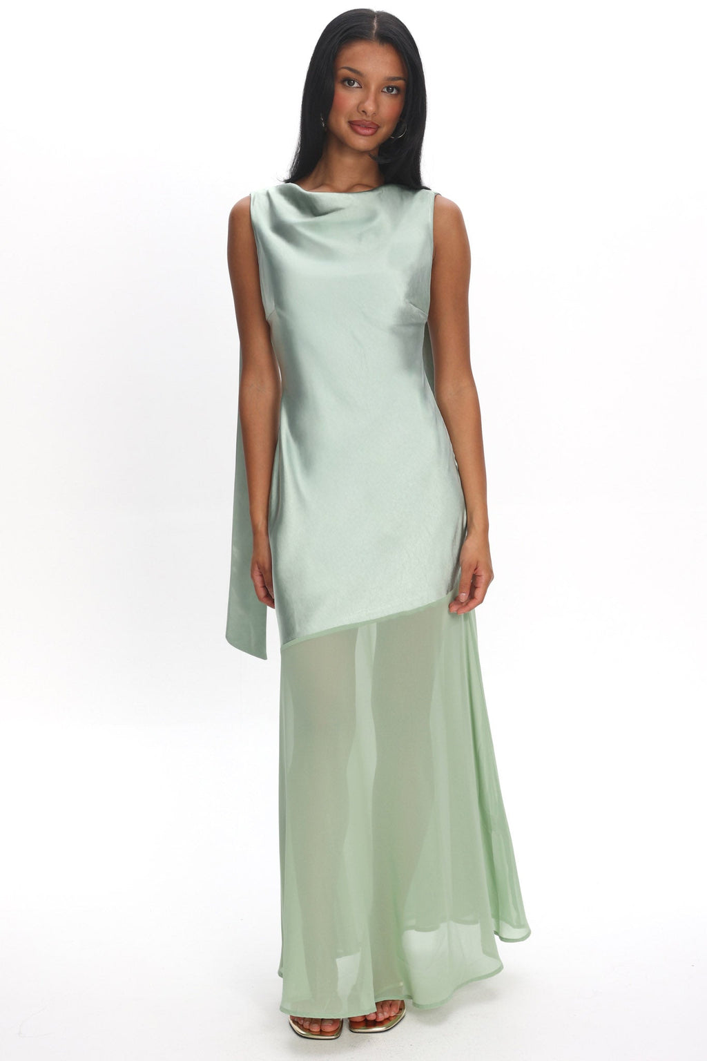 Second Glances Cowl Neck Backless Maxi Dress Sage