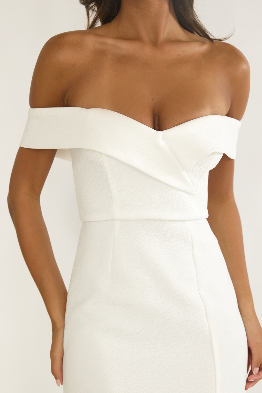 Rider Off-Shoulder Front Split Maxi Dress White