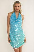 Misky Cowl Neck Sequin Mini Dress Blue Multi