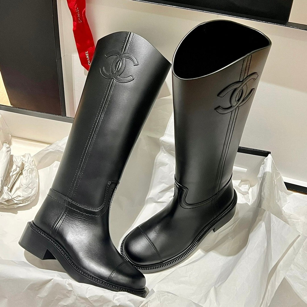 Chanel Women's Autumn/winter Classic Fashion Solid Color Leather Round Toe Long Boots High Boots Shoes #78373