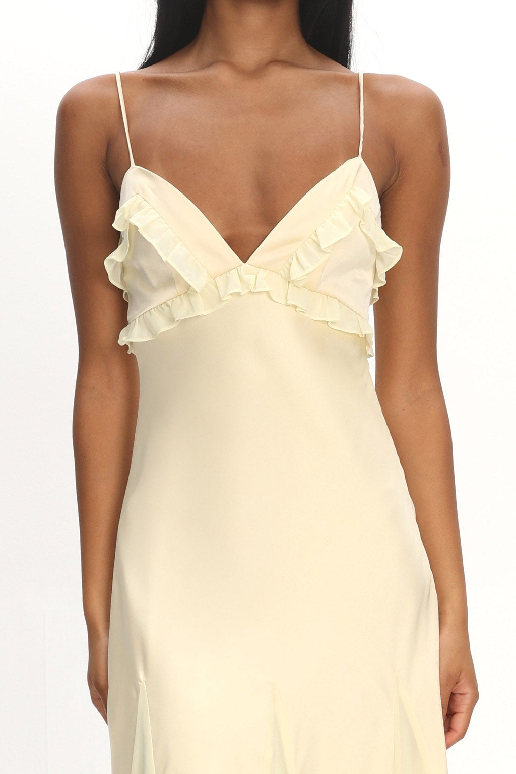 Caryn Frill Trim Godet Maxi Dress Yellow