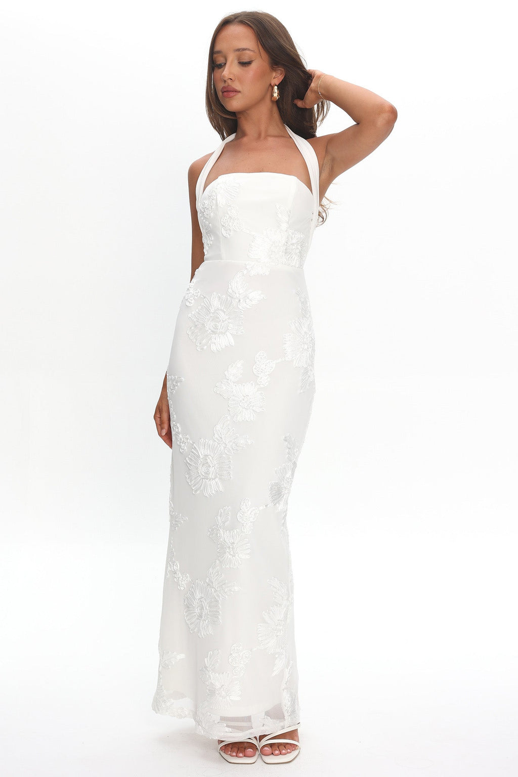 Serenya Halterneck Embellished Maxi Dress White