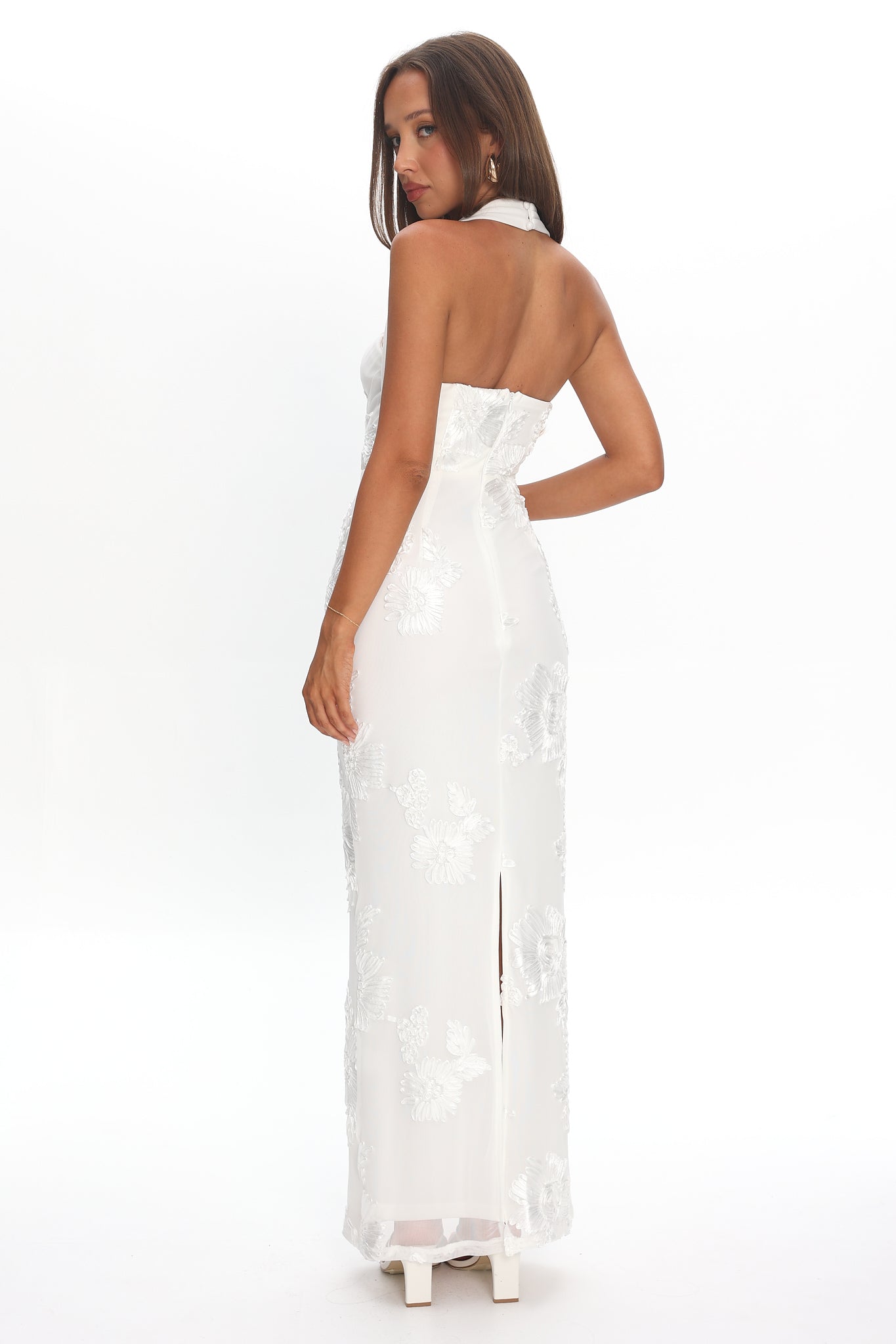 Serenya Halterneck Embellished Maxi Dress White
