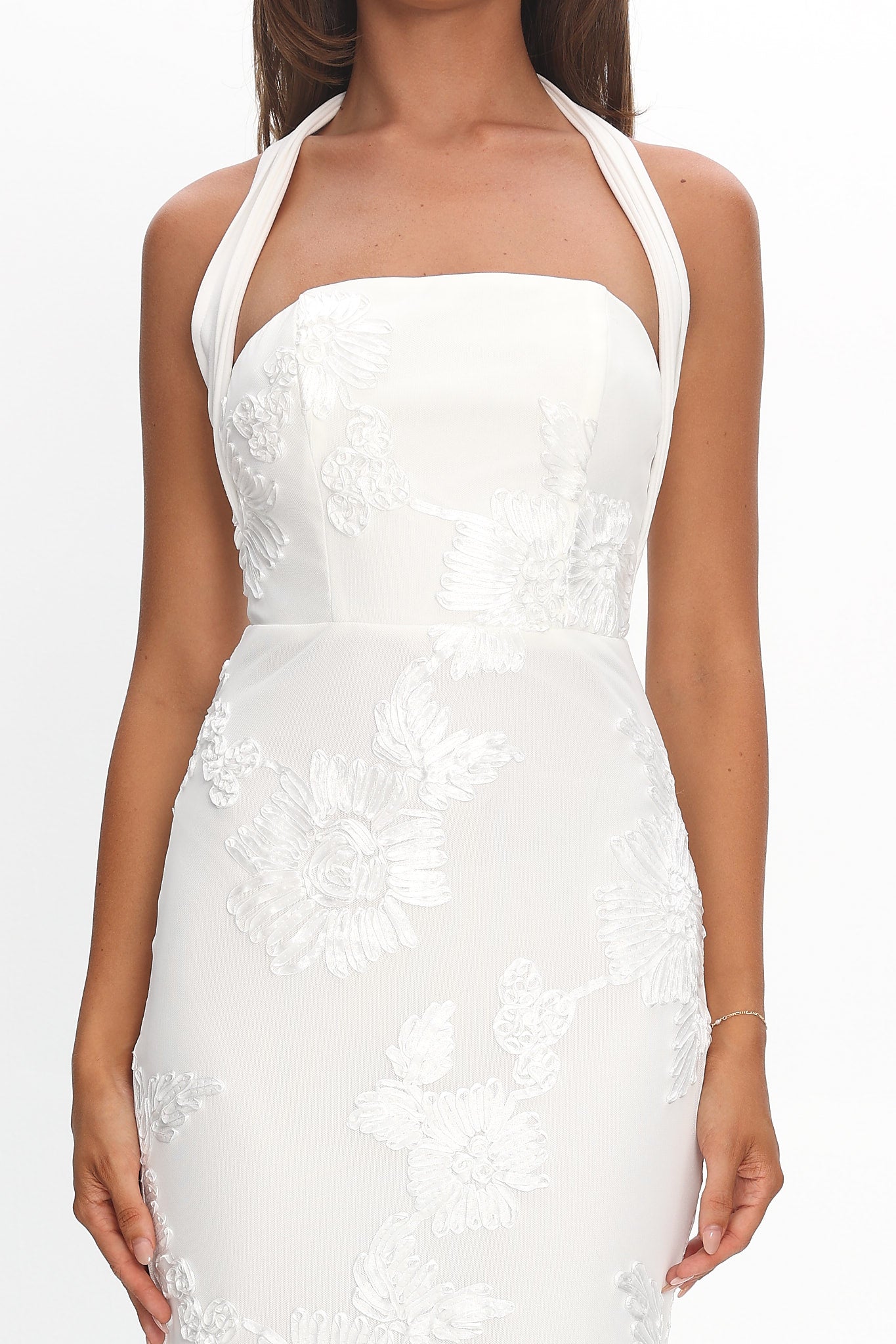 Serenya Halterneck Embellished Maxi Dress White