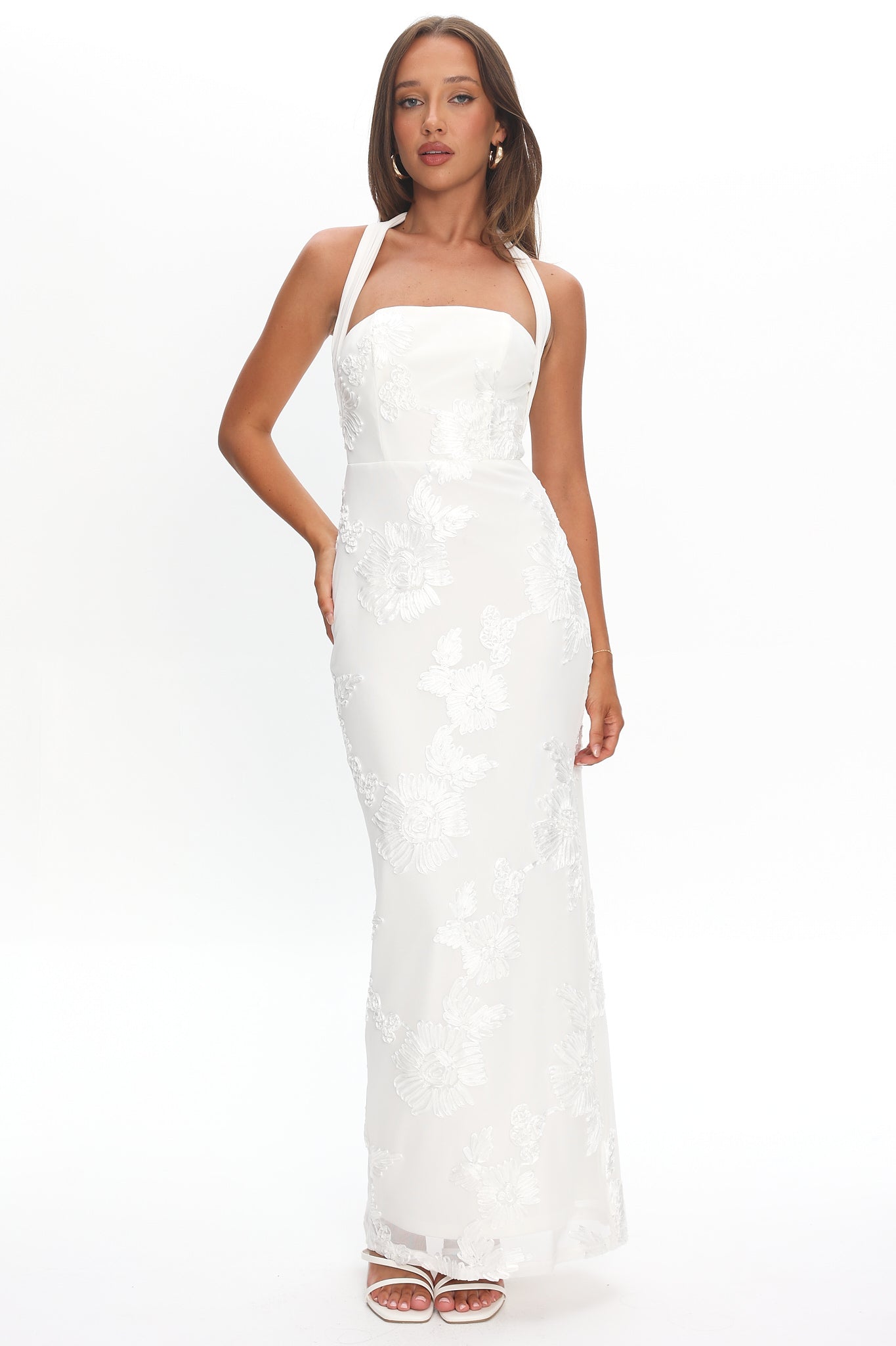 Serenya Halterneck Embellished Maxi Dress White