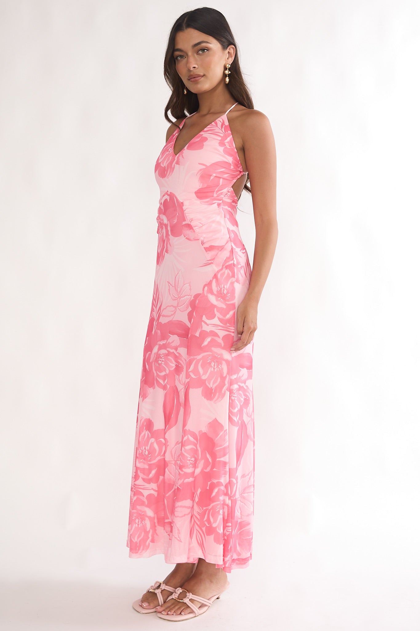 Meloria Low Back Maxi Dress Floral Pink