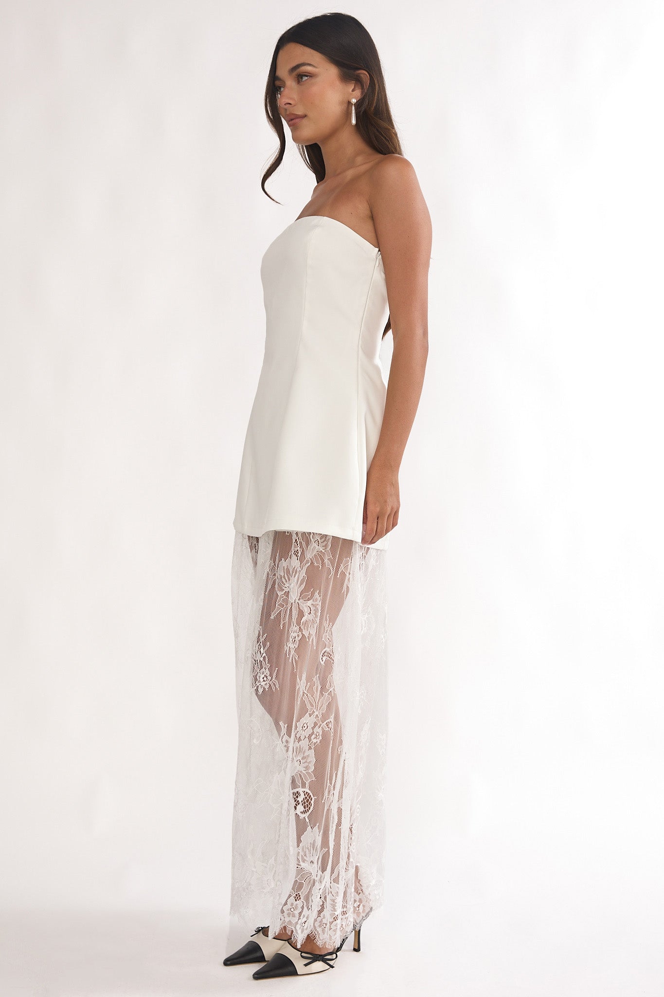Talina Strapless Two-Piece Lace Skort Set White