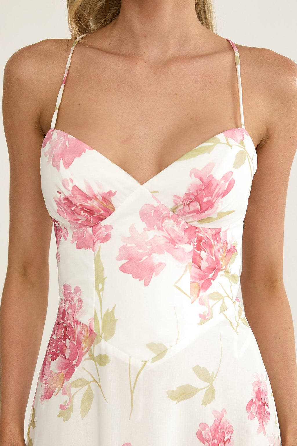 Charlisa Strappy Back Ruffle Maxi Dress Flowers White