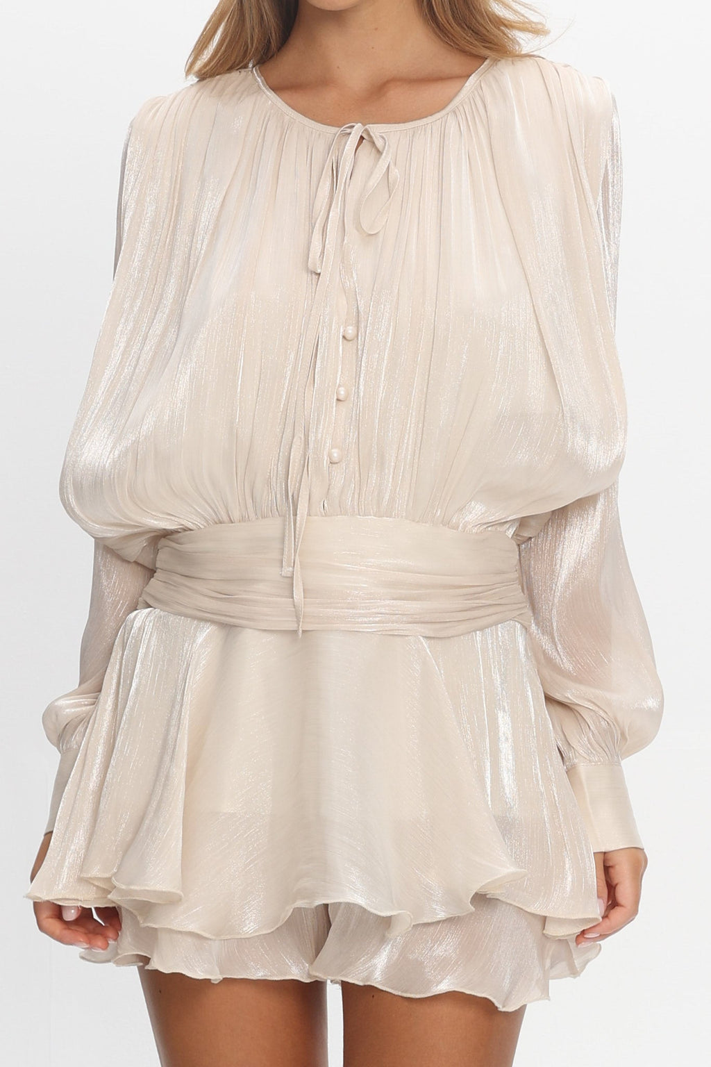 Fontaine Long Sleeve Layered Romper Oyster