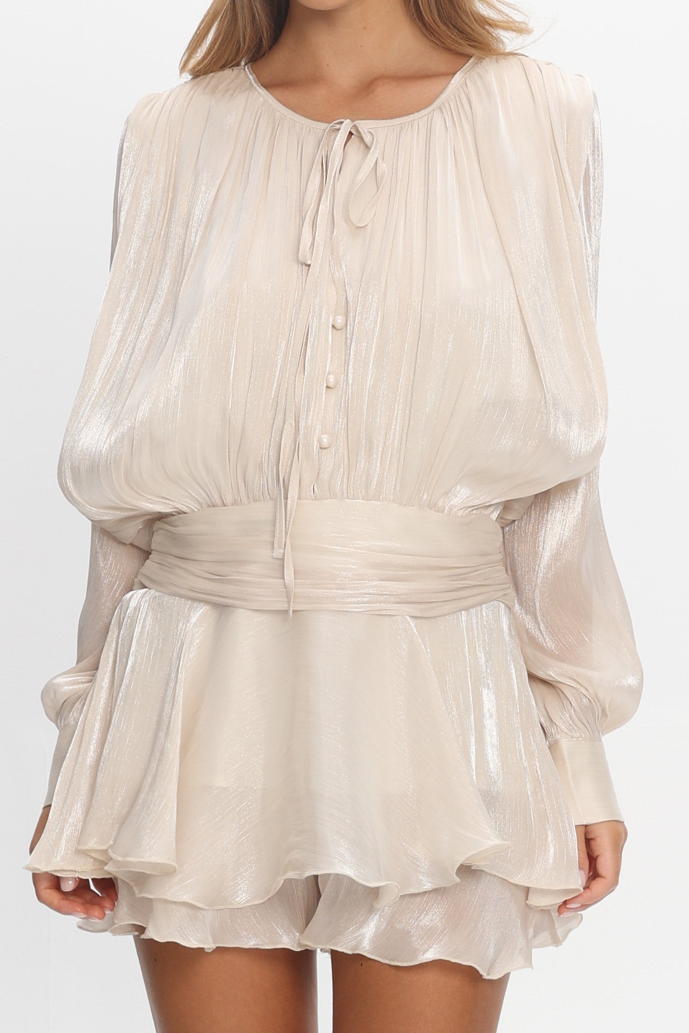 Fontaine Long Sleeve Layered Romper Oyster